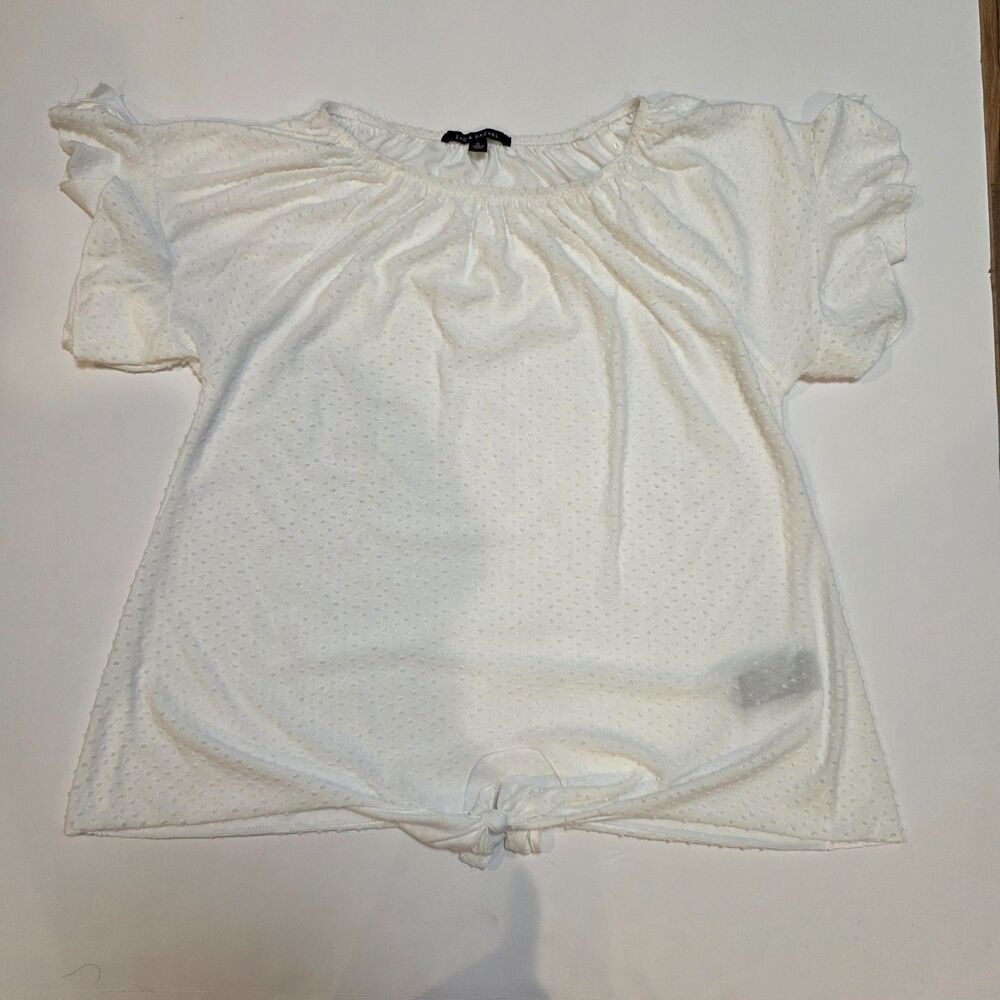 Zac & Rachel XL White Eyelet Peasant Top Ruffle Sleeve Coquette Cottagecore Boho